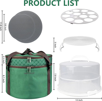 12 Inch Cake carrier Container with Lid and Handles Includes Insulated Bag for Safe Transportation of Buttercream Doesn't Melt Easy for Cakes, Pies and Cupcakes (Grey)