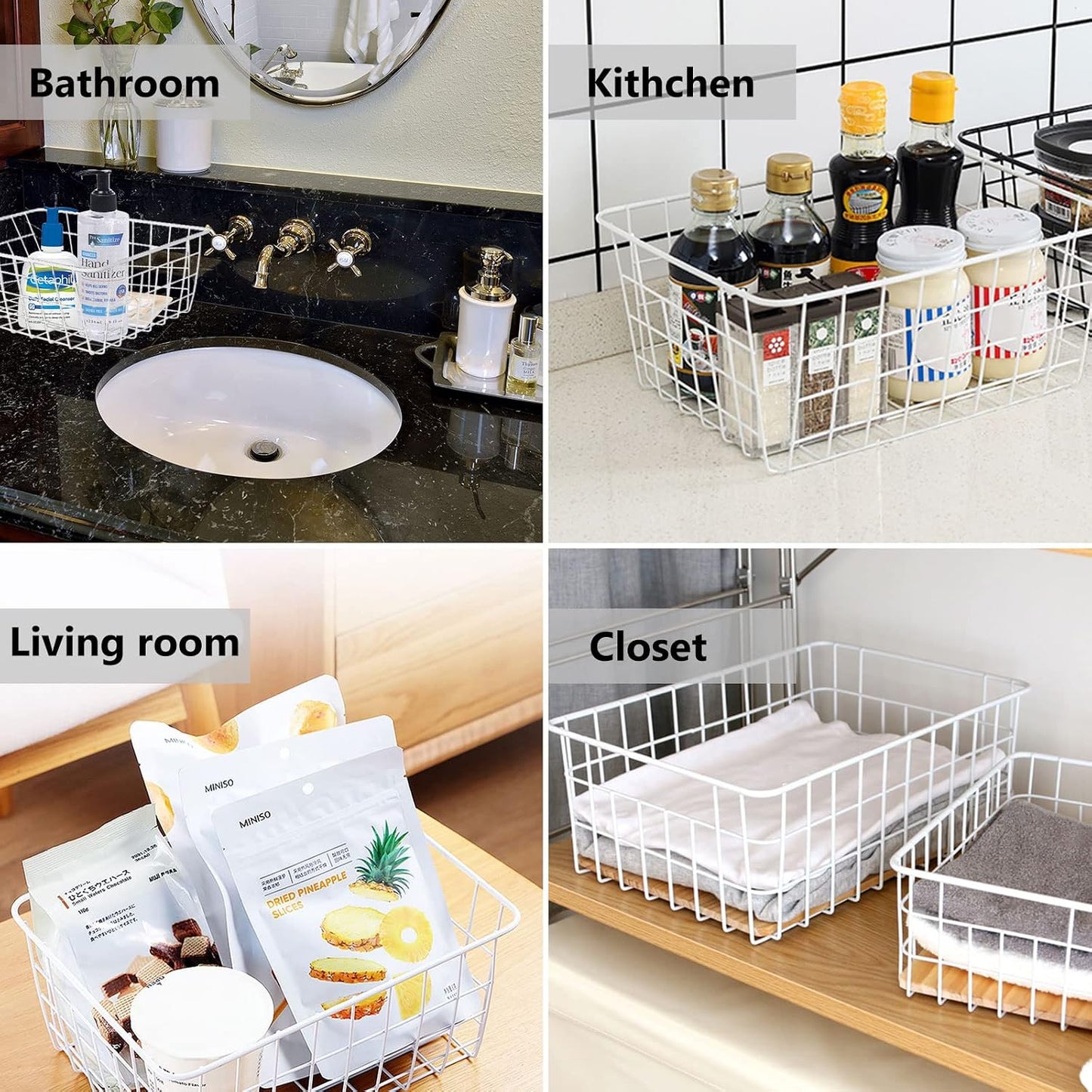 4 Pack Deep Freezer Organizer Bins Stackable Wire Basket for Organizing Metal Wire Storage Baskets for Pantry, Freezer Baskets for Chest Freezer, Upright Freezer