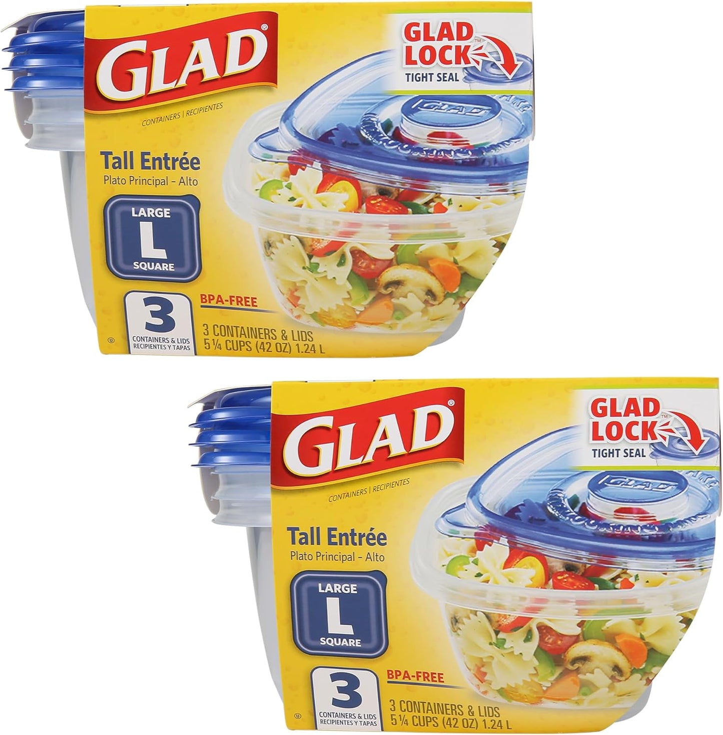 Glad GladWare To Go Snack Food Storage Containers with Lids, Medium Rectangle No BPA Plastic with Built-In Dressing Cup for Salads and Snacks, Microwave Dishwasher Safe, 24 Oz, 4 Count