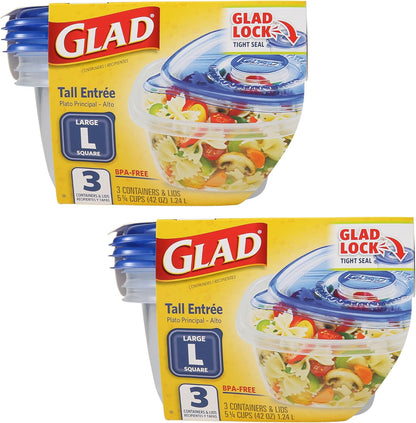 Glad GladWare To Go Snack Food Storage Containers with Lids, Medium Rectangle No BPA Plastic with Built-In Dressing Cup for Salads and Snacks, Microwave Dishwasher Safe, 24 Oz, 4 Count