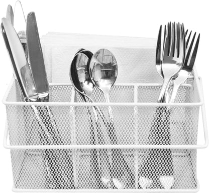 Sorbus® Utensil Caddy — Silverware, Napkin Holder, and Condiment Organizer — Multi-Purpose Steel Mesh Caddy—Ideal for Kitchen, Dining, Entertaining, Tailgating, Picnics, and much more (White)