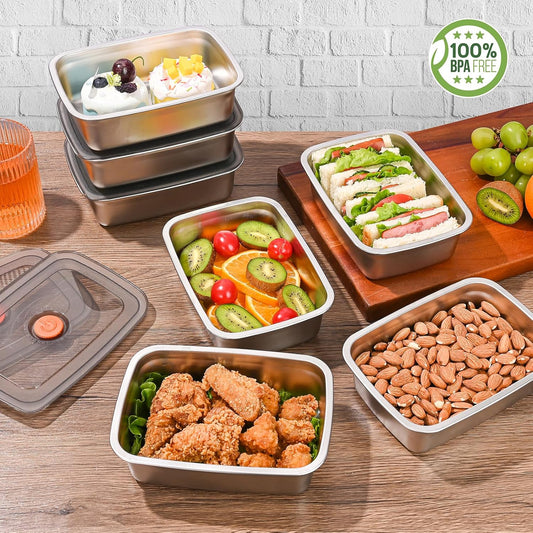 10 Pack Stainless Steel Food Storage Containers with Leak-Proof Lids, 34oz Reusable Metal Meal Prep Lunch Boxes, Stackable, BPA-Free, Dishwasher Safe for Snacks, Fruits & On-the-Go Meals