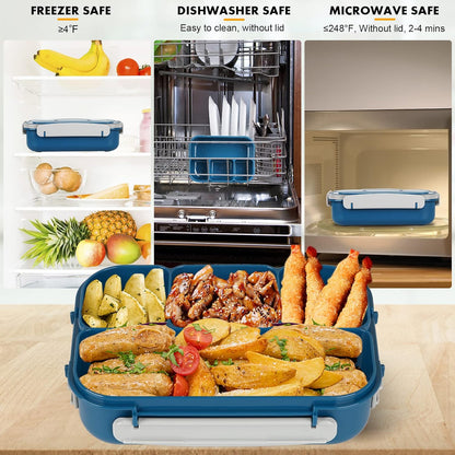 Yumuk Bento Box Adult, Lunch Box Containers for Adults Men Women, 5 Cup Bento with 4 Compartments &Spork &Sauce Box, Leak-Proof, Microwave/Dishwasher Safe(Beige)