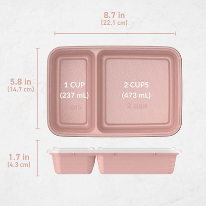 Bentgo Prep - 20-Piece 2-Compartment Reusable Meal Prep Containers with Lids, PFAS & BPA Free Materials, Durable, Microwave, Freezer, & Dishwasher Safe To Go Food Storage (Rose Gold)
