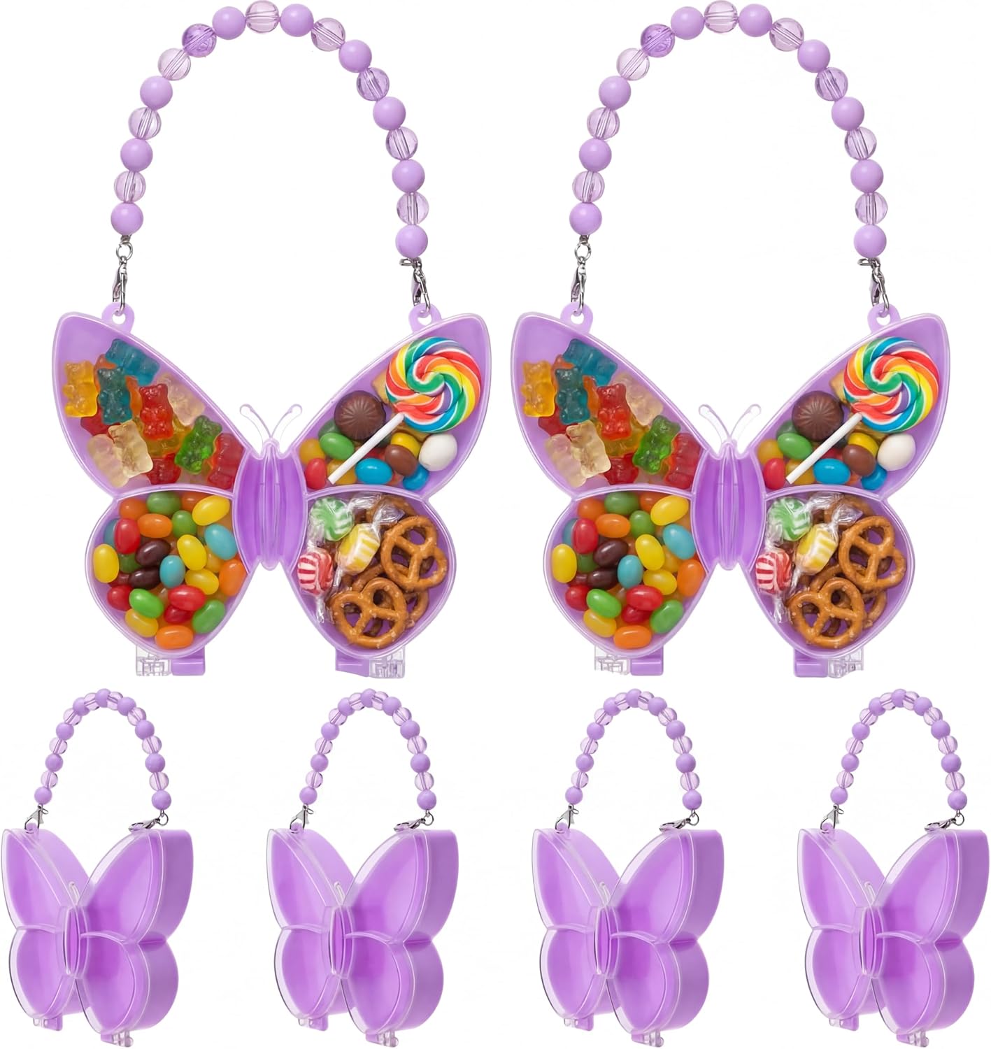 Cunno 6 Pack Valentines Day Containers Butterfly Shaped Food Containers Large Plastic Snack Box Food Storage with Handle Divided Serving Tray Portable Jewelry Organizer for Candy Fruit Purple
