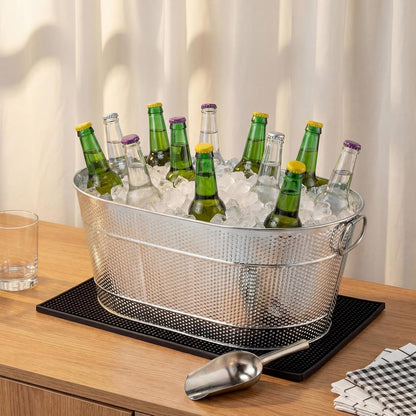 2 Set 4 Gallon Galvanized Beverage Tub Include 2 Ice Buckets with Handle 2 Ice Scoops and 2 Insulated Mats Drink Bucket Cubetas Para Cerveza for Cocktail Bar Party Chill Wine Champagne Beer