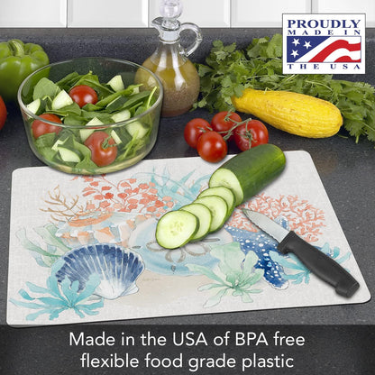 Cut N' Funnel Eat Fresh Designer Flexible Cutting Board Mat 15" x 11.5" Made in the USA Decorative Flexible Easy to Clean