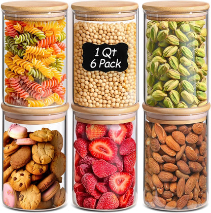 ComSaf 2Pcs Large Glass Storage Containers with Lids 4Qt, 1 Gallon Wide Mouth Flour Sugar Storage Containers, Large Capacity and Sealed for Rice, Cereal, Oat, Easy Clean and Scoop, Pantry Organization