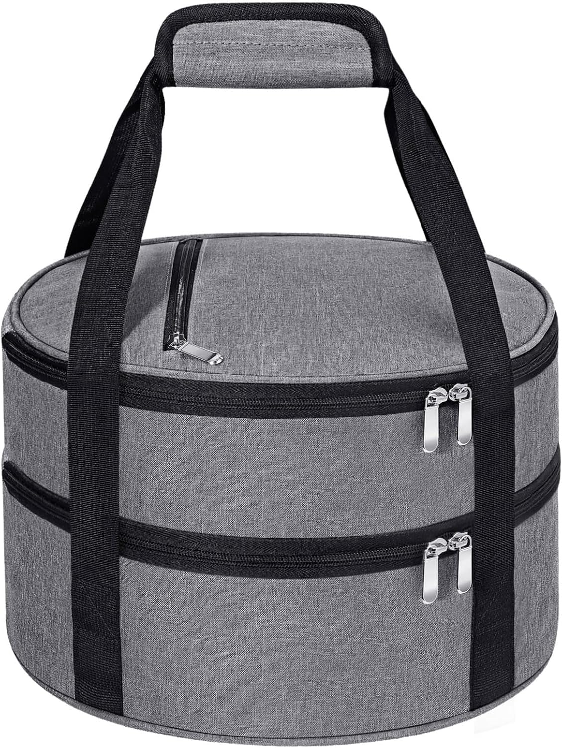 Round Insulated Casserole Carrier – 12" Portable Pie Carrier Bag for Hot or Cold Food, Leakproof Thermal Lunch Tote with Handle for Parties Picnic & Travel - Grey