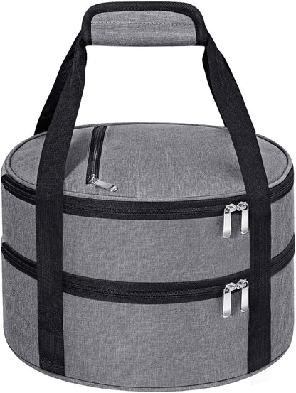 Round Insulated Casserole Carrier – 12" Portable Pie Carrier Bag for Hot or Cold Food, Leakproof Thermal Lunch Tote with Handle for Parties Picnic & Travel - Grey