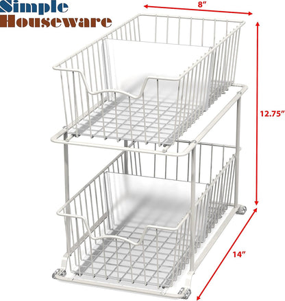 Simple Houseware 2 Tier Cabinet Wire Basket Drawer Organizer, Grey