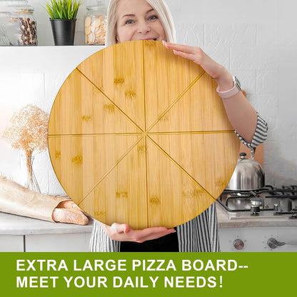16inch Pizza Cutting Board Round Large Bamboo Wooden Prep Platter Tray