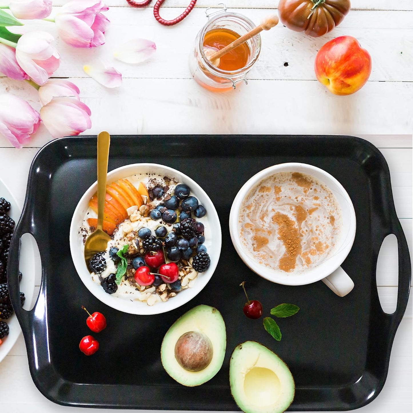 KAQAHIDO Large Melamine Serving Trays for Eating, 17.5’’ x 12’’ Serve Platter for Appetizer, Charcuterie, Food, Snack, Cupcakes, Dessert, BPA-Free, Dishwasher Safe Tray, Set of 2, White