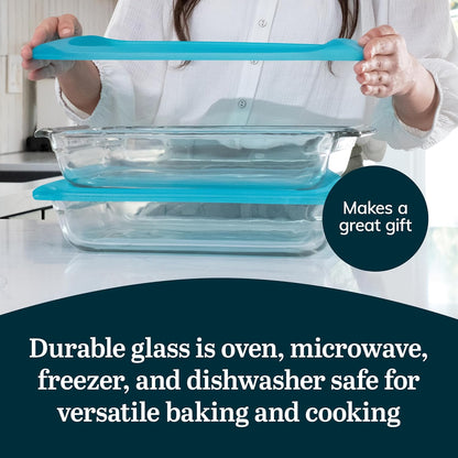 Libbey Baker’s Premium 2 Piece Glass Pie Plate, Stackable, Space Saving Casserole Dish Set with Lids, Glass Baking Dish Set for Fruit Pies, Quiches