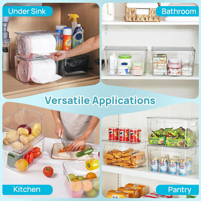Vtopmart 2 Pack Trash Bag Holder with Bamboo Lid, Stackable Garbage Bag Dispenser for 13/30/33 Gallon Bags, Clear Organizer Bins for Under Kitchen Sink, Laundry Room Organization and Storage