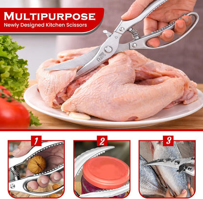 Heavy Duty Kitchen Shears – Poultry Shears and Kitchen Scissors for Chicken,Turkey, Bone, Meat & Fish – Spring Loaded Spatchcocking Shears – Dishwasher Safe with Safety Lock, Gift Box Included