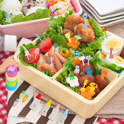 174 Pcs Bento Box accessories Condiment Squeeze Bottles Kids Lunch Accessories Reusable Sauce Containers Mini Ketchup Bottle And Animal Fruit Food Toothpicks for Camping Office Accessories