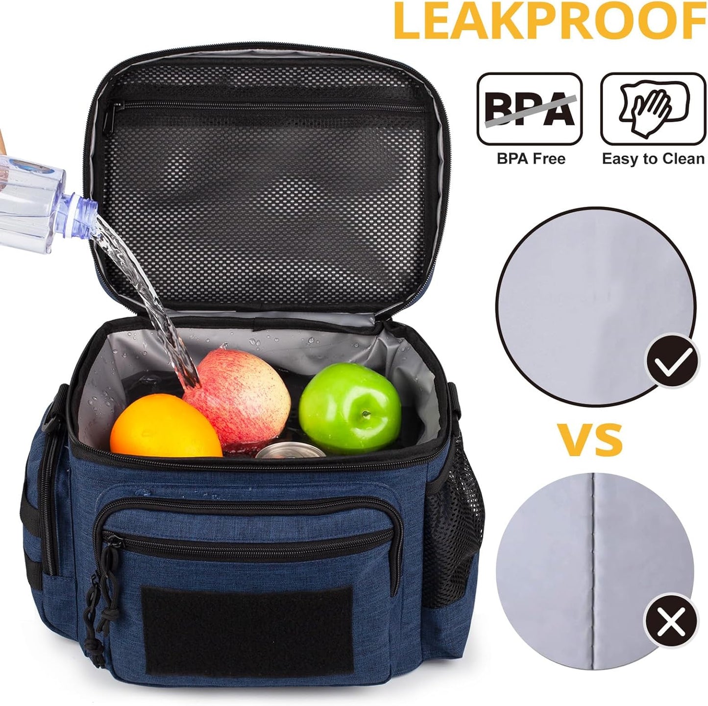 Lunch Box for Men, Tactical Lunch Bag MOLLE Webbing Leakproof Insulated Lunch Cooler Women Adult Meal with Adjustable Shoulder Strap Lunch Pail (Blue)