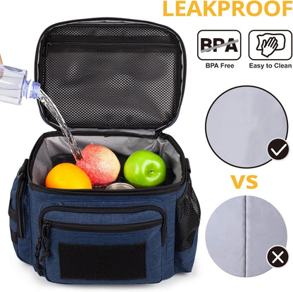 Lunch Box for Men, Tactical Lunch Bag MOLLE Webbing Leakproof Insulated Lunch Cooler Women Adult Meal with Adjustable Shoulder Strap Lunch Pail (Blue)