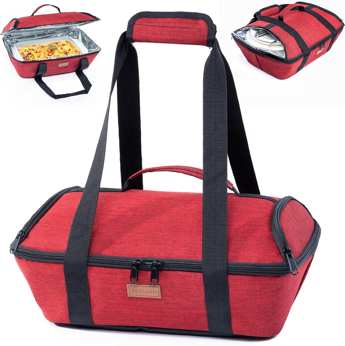 BAGSPRITE Insulated Casserole Carrier for Hot or Cold Food with Heat-resistant Mat, Casserole Dish Carrier Insulated Food Carrier, Hot Food Carrier, Foil Pan Carrier Fits 9" x 13" Baking Dish