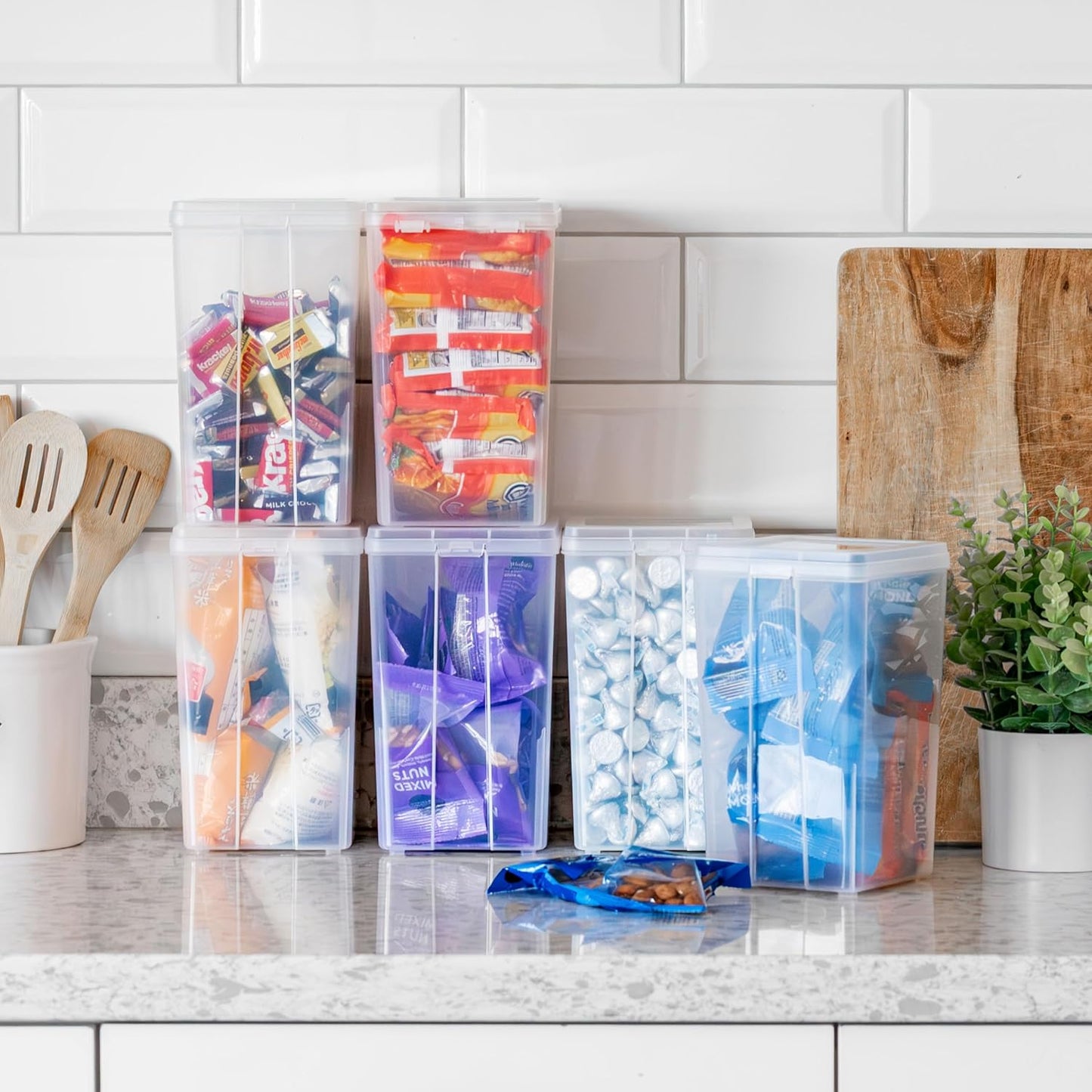 IRIS USA Vertical Storage Bins with Lids |Made in USA| Flip Top Containers for Organizing Pantry, Office, Craft, and Study Supplies - Small (10-Pack)