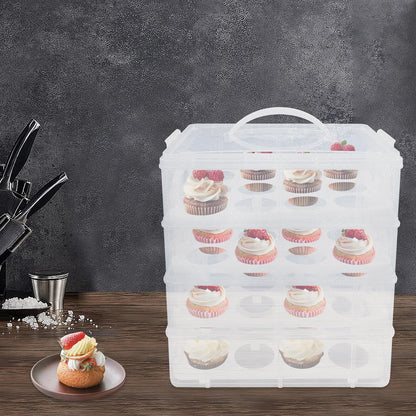 4-Tier Cupcake Carrier, Stackable Storage Container with Transparent Lid & Handle - Holds 48 Cupcakes or Muffins for Parties, Baking, Picnics | Use 1,2,3 or 4 Tiers (White)