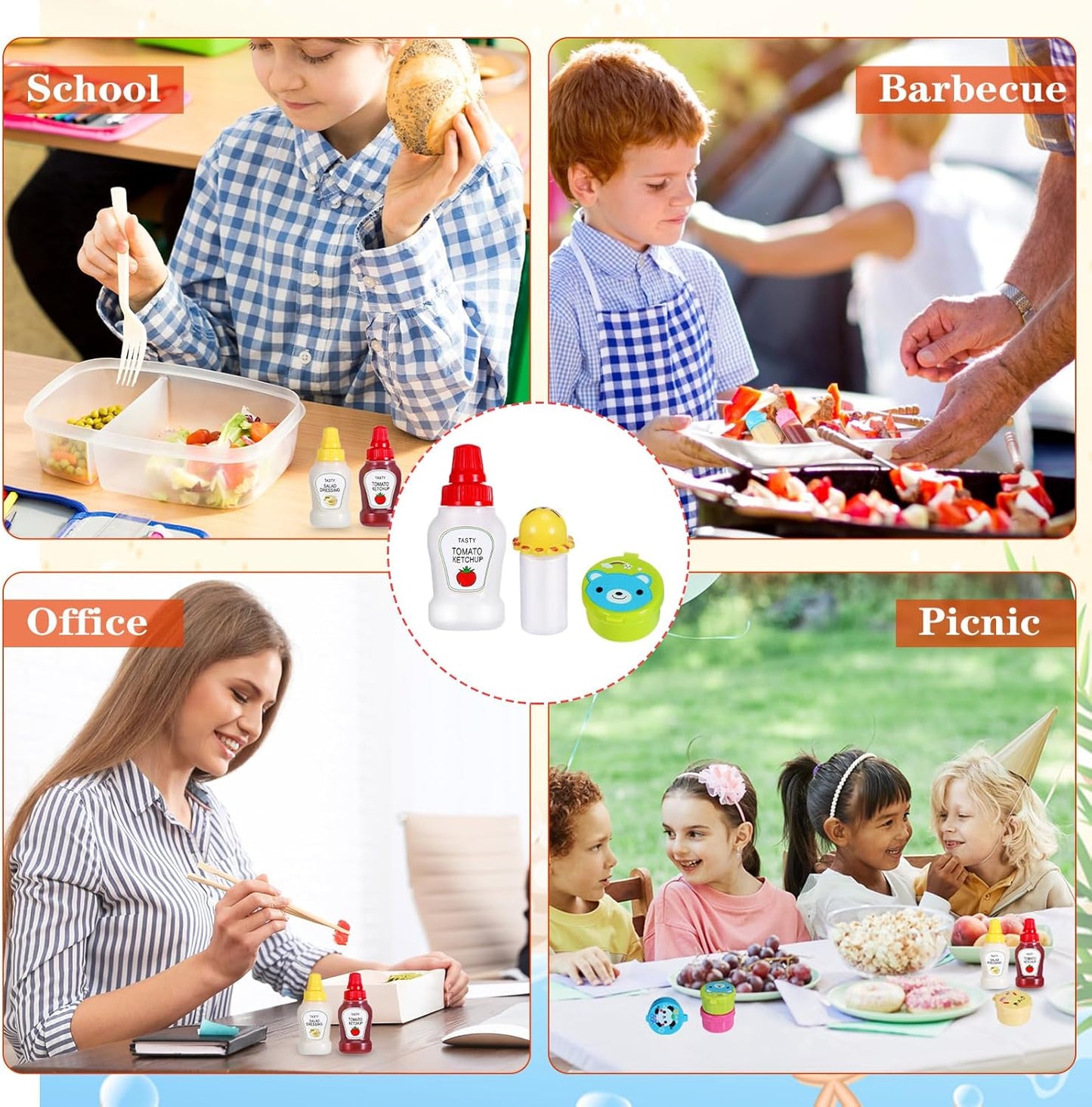 50 Pcs Kids Bento Box Accessories Including Food Picks Mini Condiment Bottles Ketchup Squeeze Bottles, Mini Soy Sauce Container with Funnel for Kids School Bento Camping Office Accessories (Animal)