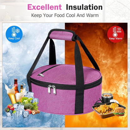 Round Insulated Casserole Carrier – 12" Portable Pie Carrier Bag for Hot or Cold Food, Leakproof Thermal Lunch Tote with Handle for Parties Picnic & Travel - Grey