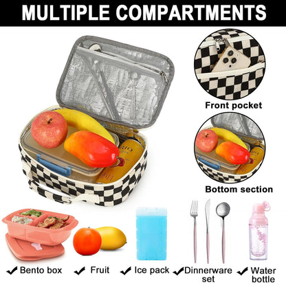 Bluboon Insulated Lunch Bag for Girls & Boys, Corduroy School Lunch Box with Cooler & Organizer Compartments, Leak-Proof Lunch Tote for School, Travel (Corduroy Strawberries Beige)