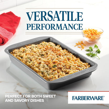 Farberware Nonstick Bakeware Rectangular Cake Pan with Lid, Cake Pans For Baking, 9-Inch x 13-Inch, Gray