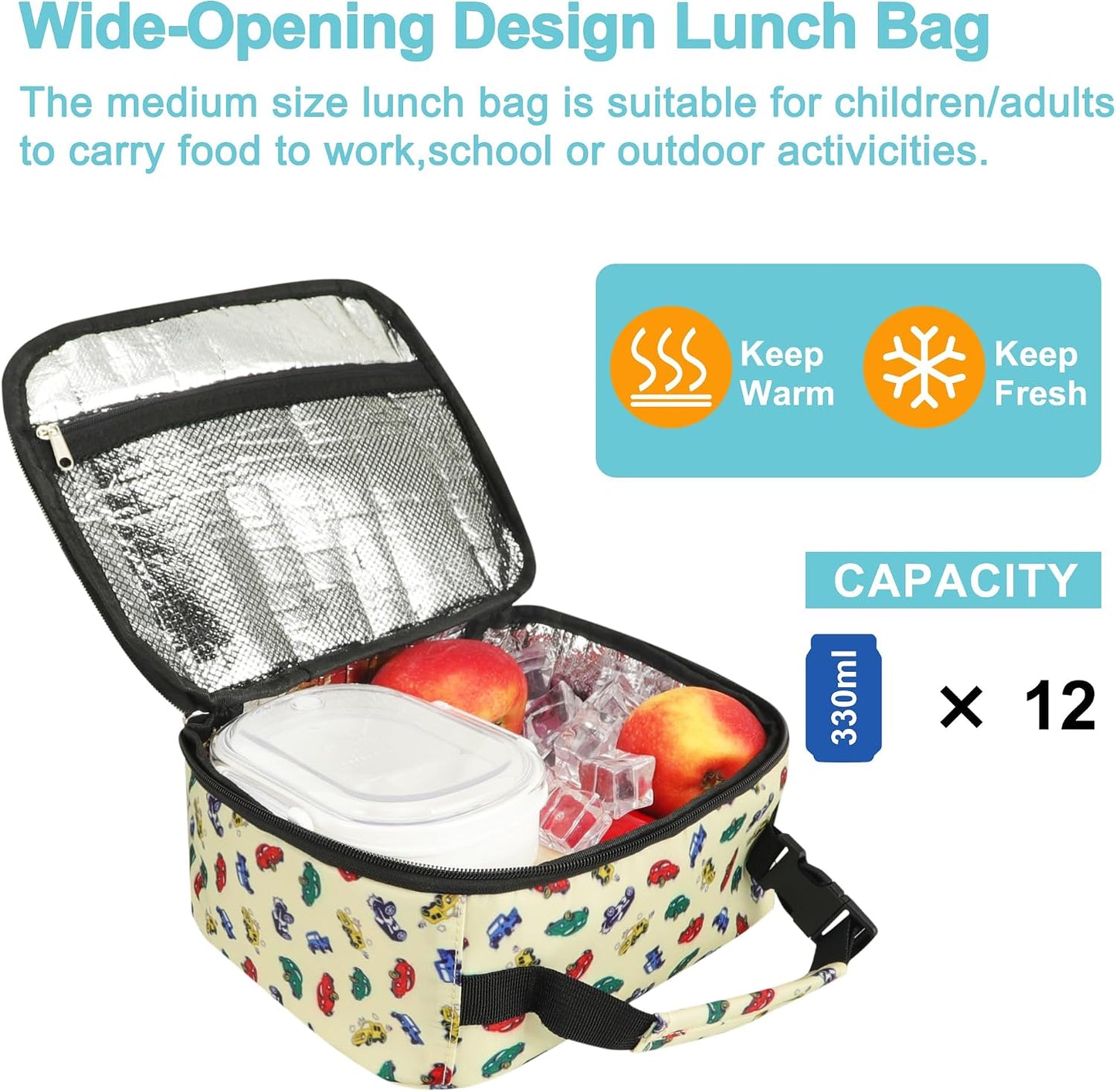 esouler Lunch Box Kids Insulated Lunch Bag for Boys & Girls Durable Children Lunchbox for School with Water Bottle Holder-Black