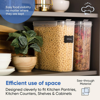 Chef's Path Airtight Food Storage Containers - Pack of 4 (4L/135.3oz) - MULTISPOUT Design for Kitchen & Pantry - BPA-Free Cereal Containers with Bigger Spout Mouth for Easy Pouring