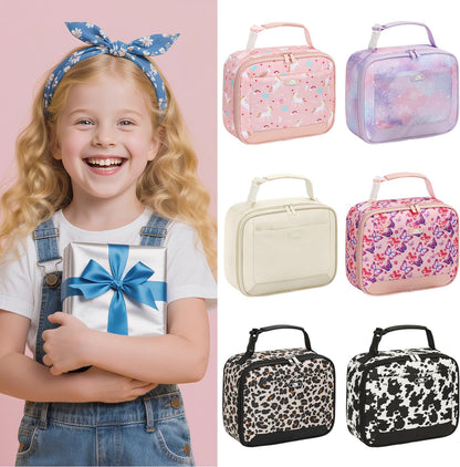 Lunch Box Kids Insulated Lunch Bag for Boys Girls Cute Reusable Lunch Tote Bag Waterproof Portable Thermal Lunch Box Kids for School Picnic Travel Black
