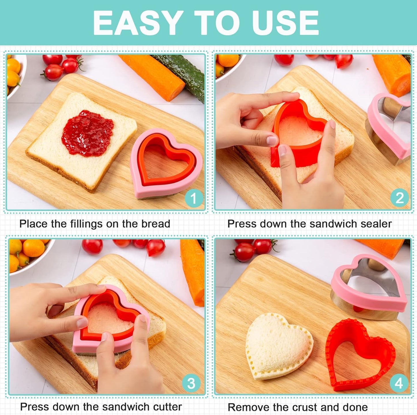 Sandwich Cutter for Kids 48 Pcs, Kimfead Cookie Cutters, Fruit Vegetable Cutter Shapes, Food Picks for Bento Box, Mouse Dinosaur Star Square Heart Shape