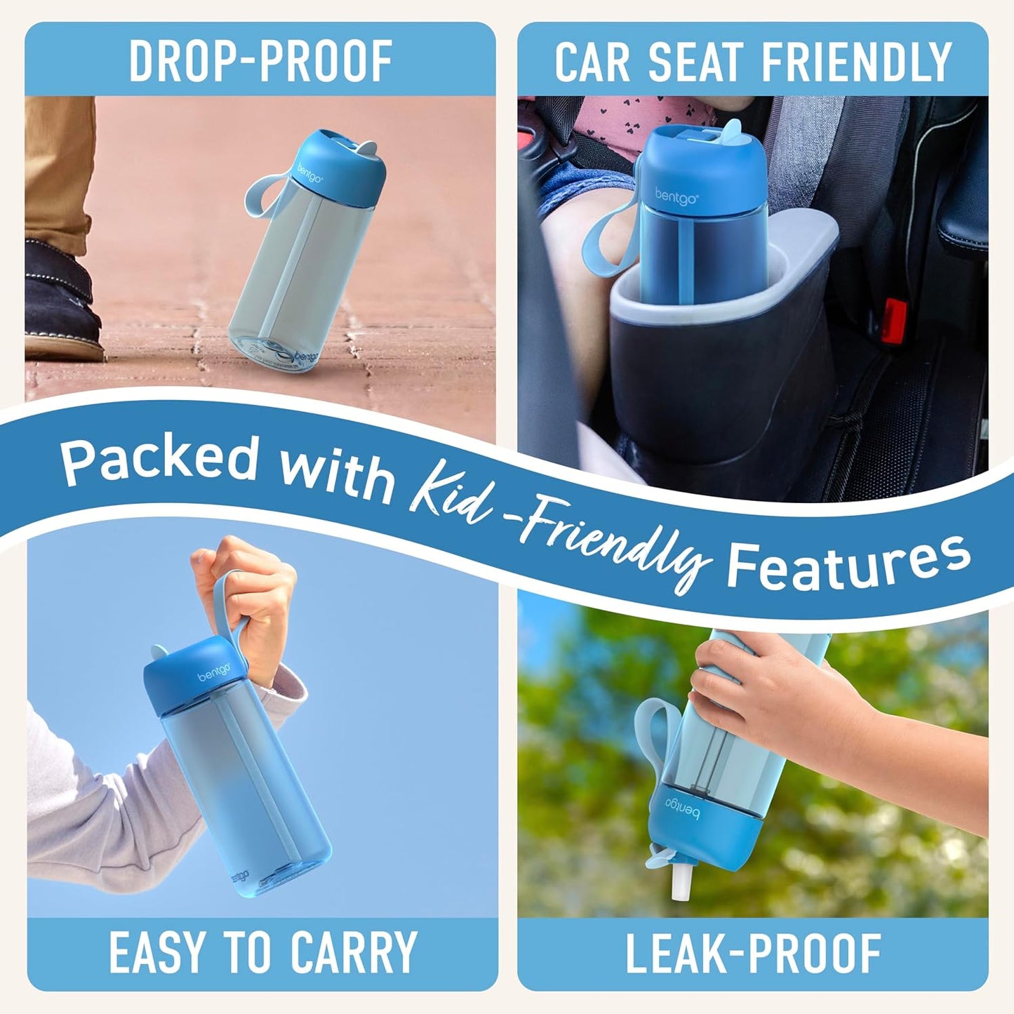 Bentgo Kids Water Bottle - Leak-Proof, Durable Tritan PFAS- & BPA-Free 15 fl oz, Kids/Toddlers Ages 3+ for School & Sports; Bite & Sip Spout, Carrying Handle, Dishwasher Safe (Unicorn)