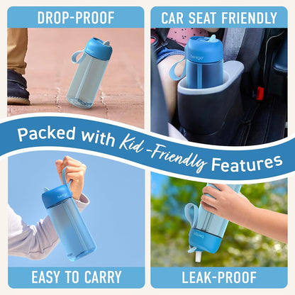 Bentgo Kids Water Bottle - Leak-Proof, Durable Tritan PFAS- & BPA-Free 15 fl oz, Kids/Toddlers Ages 3+ for School & Sports; Bite & Sip Spout, Carrying Handle, Dishwasher Safe (Unicorn)