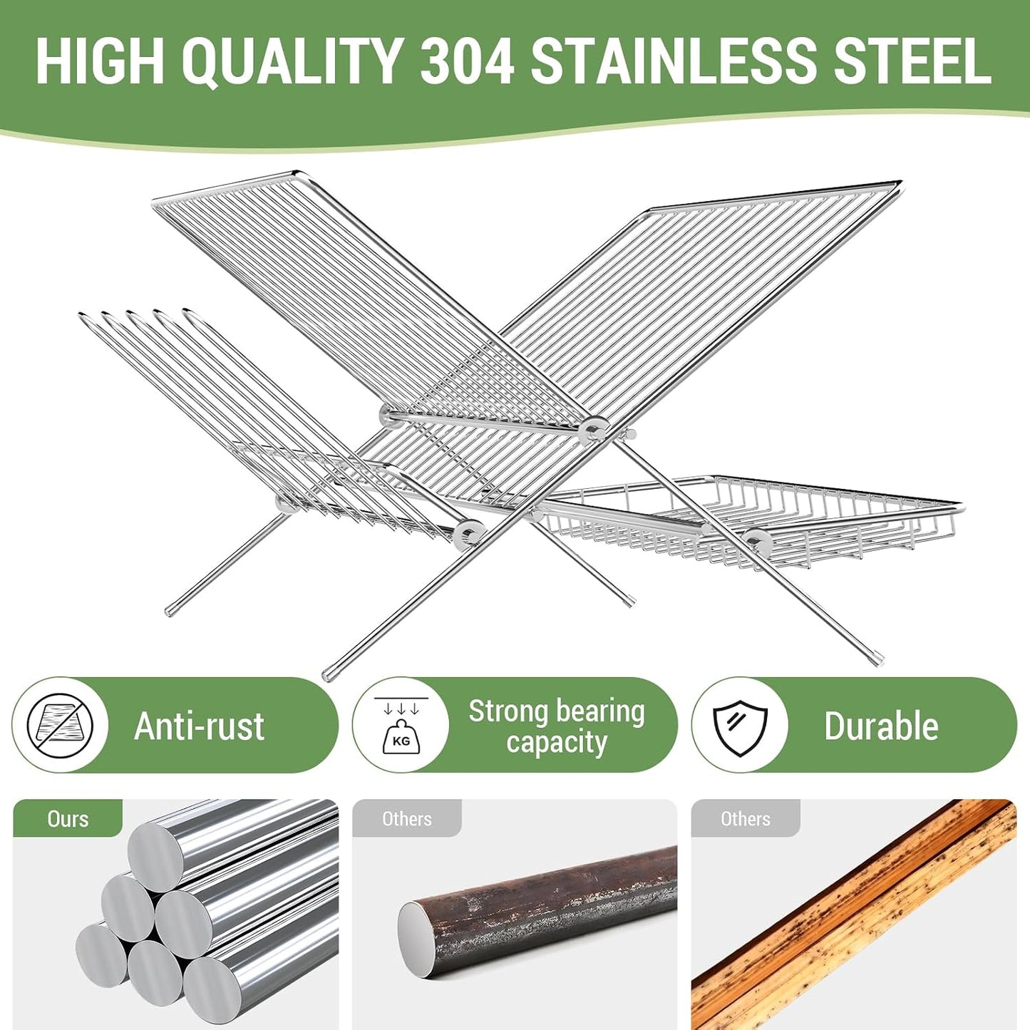 Expandable Over The Sink Dish Drainer Drying Rack, Stainless Steel Metal, Small Adjustable Dish Drainer Drying Rack for Kitchen Counter, Space Saving for Compact Kitchen