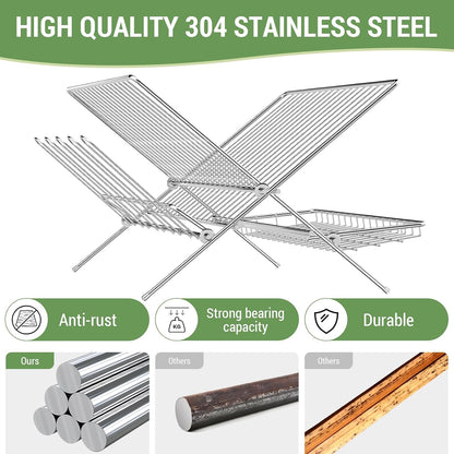 Expandable Over The Sink Dish Drainer Drying Rack, Stainless Steel Metal, Small Adjustable Dish Drainer Drying Rack for Kitchen Counter, Space Saving for Compact Kitchen