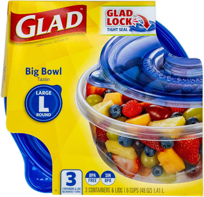 Glad GladWare Tall Entree Food Storage Containers with Lids, Large Square BPA Free Plastic for Meal Prep and Lunches, Lock Tight Seal, Microwave and Dishwasher Safe, 42 Oz, 3 Count