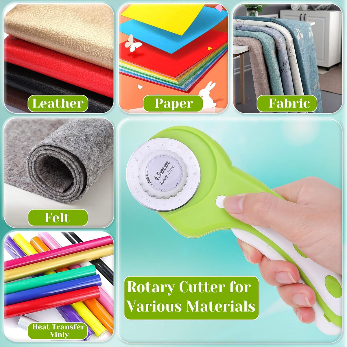 Rotary Cutter and Mat Set, Audab Self Healing Sewing Mats Shirt Cutter 45mm Fabric Cutter Wheel with 2 Blades Rotary Cutting Mat for Crafts Fabric Quilting Hobby (9" x 12" (A4)