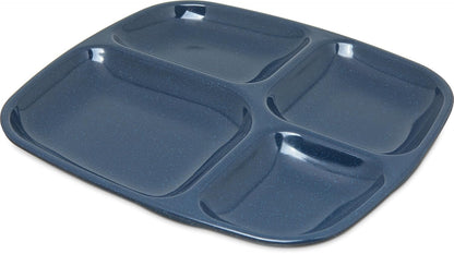 Carlisle FoodService Products Melamine Lunch Tray with 4 Compartments, Right Handed Cafeteria Tray with Divided Compartments for Food, 10" x 9.75", Dark Blue