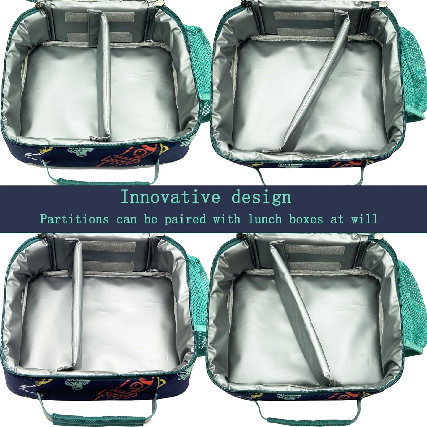 Kulle Space Lunch Box for Kids, Insulated Lunch Bag for Boys, Large Capacity Thermal Tote for School, Office, Daycare - Rocket Design, Washable & Leakproof