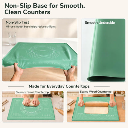 Platinum Silicone Pastry Mat with Measurements, 28 x 20 in | 5 mm raised edge, non-slip base and nonstick surface for rolling dough, sourdough, pizza dough and pie crust