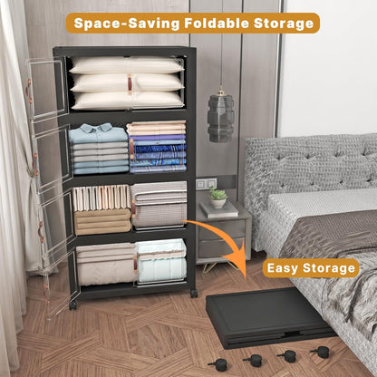 UAMFURI 720QT Stackable Storage Bins with Lids, Extra Large Storage Cabinet with Doors and Wheels, Collapsible Plastic Storage Box for Bedroom Dorm Office Garage