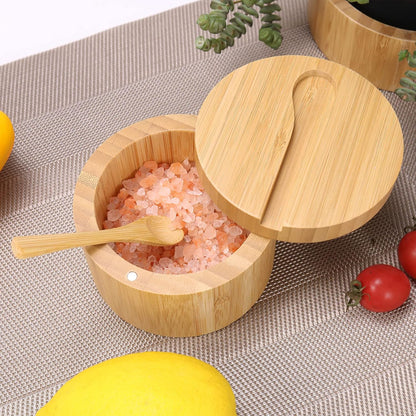 HTB Bamboo Salt Cellar with Mini Spoon and Magnetic Swivel Lid