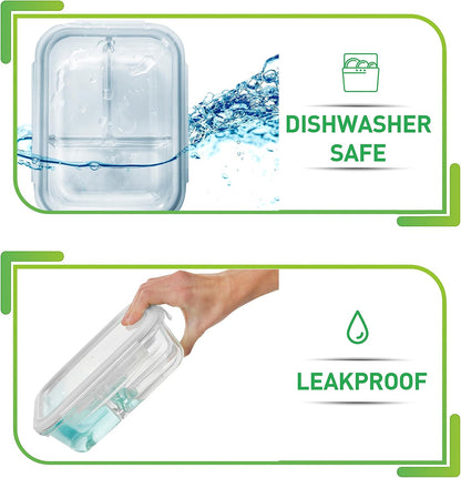 PrepNaturals 5 Pack 30 Oz Glass Meal Prep Containers - Dishwasher Microwave Freezer Oven Safe - Glass Storage Containers with Lids (Multi-Compartment)