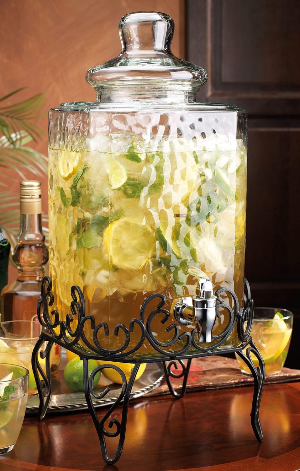 2 PACK 1.5 Gallon Drink dispenser, Glass Beverage Dispenser With Elegant Stand Stand, Drink Dispensers for Parties With Spigot 100% Leakproof. Perfect For Parties And Daily Use