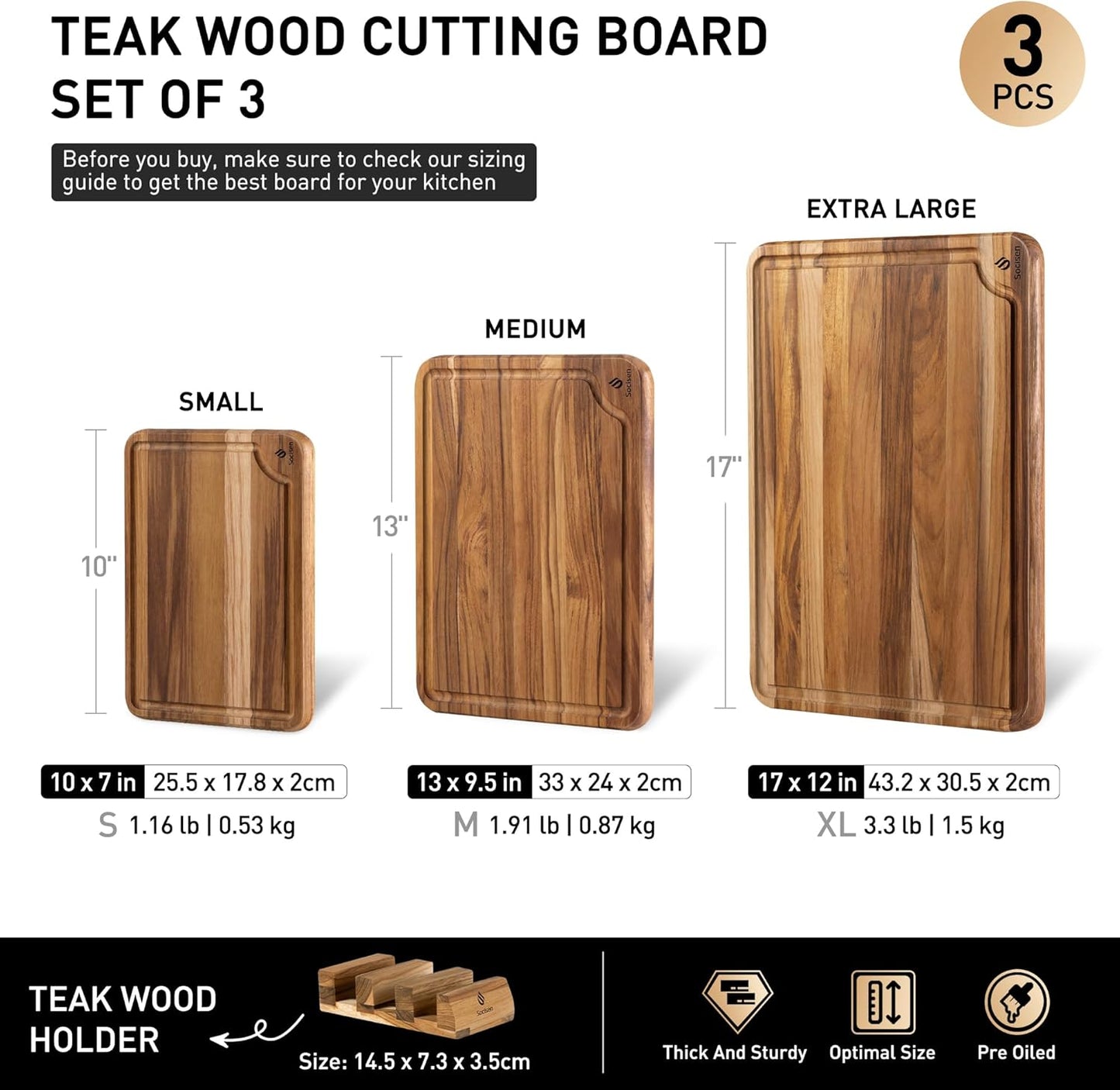 4 Pack Teak Wood Cutting Board Set for Kitchen Heavy Duty Non Toxic Non Slip Solid Thick Wood Haus Chopping Board Extra Large Big Small Meat Best Essential House Warming Hostess Host Gift