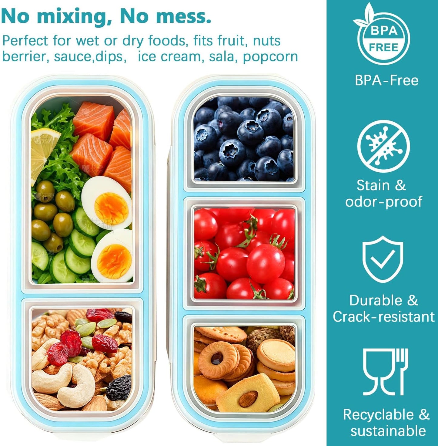 Snack Containers with Airtight Lids Reusable Stainless Steel 3-Compartment Metal Bento Lunch Box for Adults, Divided Food Storage Lunchable Meal Prep Containers, Snack Box with Spoon Sauce Jar