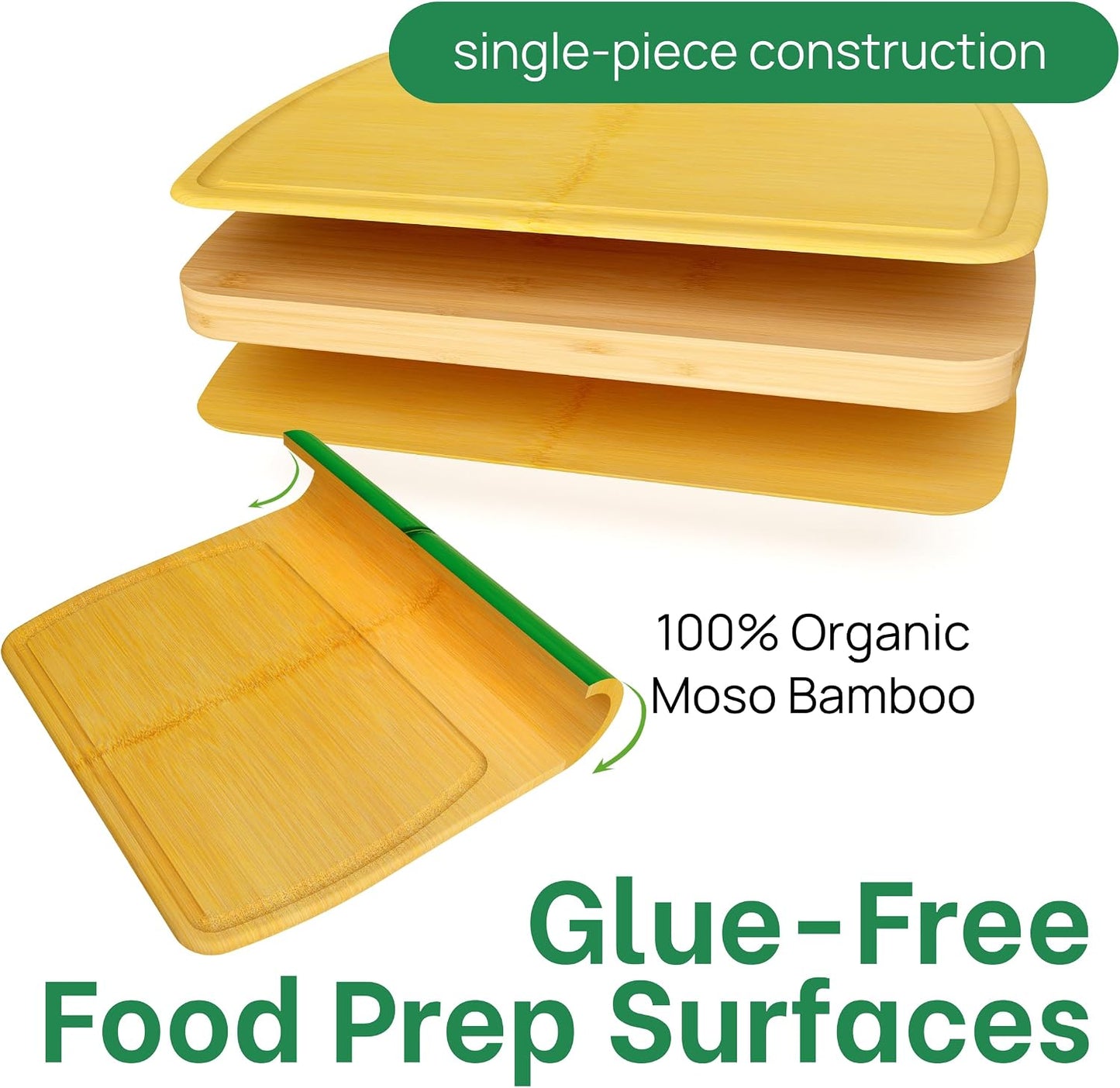 Greener Chef Luxury Bamboo Cutting Board Set of 3 with Glue-Free Surface Technology - Extra Spacious Wood Cutting Boards for Kitchen and XL Chopping Board Set - Replacements for Life